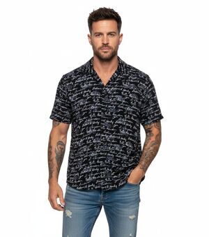 Harley Davidson Shirt Hawaiian Motorcycle & Founders AOP Mens L Black 100% Rayon